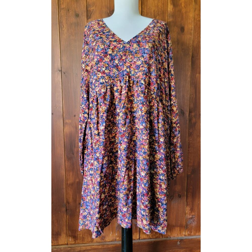 Andree by Unit Women 1X Floral Empire Waist Dress Lined V-Neck Long Sleeve‎ Boho